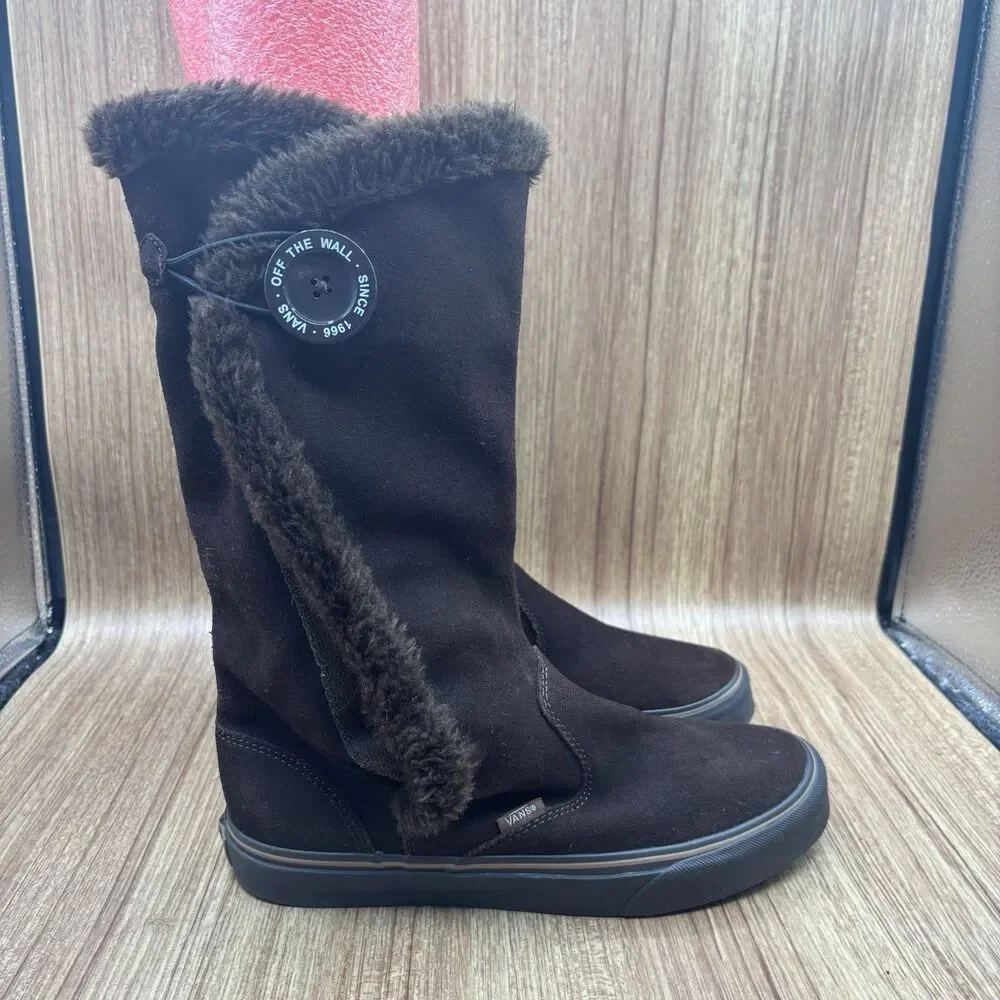 Vans Off the Wall‎ Phoebe Brown Suede Fleece Trimmed Tall Sneaker Boots Size 10